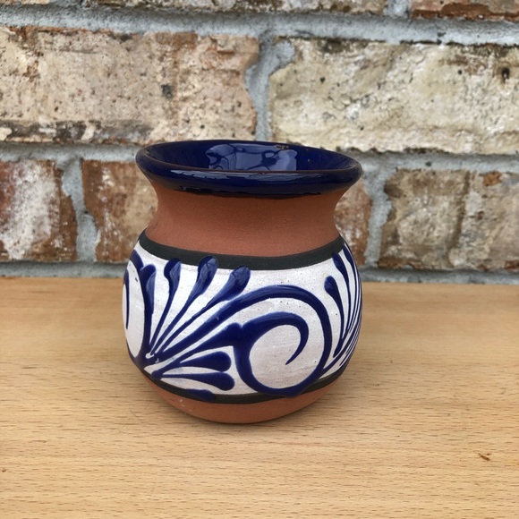 Mexican Coffee Hot Chocolate Red Clay Mug Hand Crafted Blue White Made In MEXICO - Picture 5 of 9